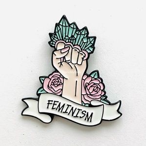8/$40 Floral Feminism Fist With Crystal Knuckle Ring Enamel Pin